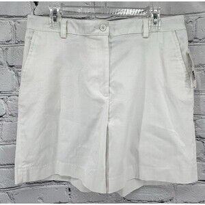NWT Kim Rogers Chino Shorts Women's 14 White Flat Front Pockets Classic